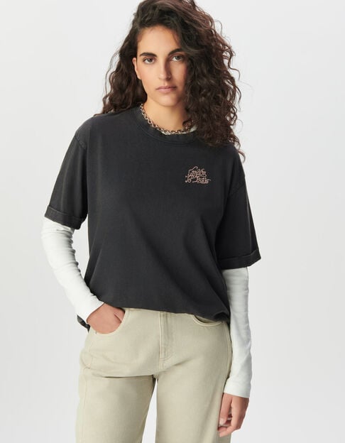 Graues Oversize-Damen-T-Shirt, Maxi-Motiv hinten - IKKS