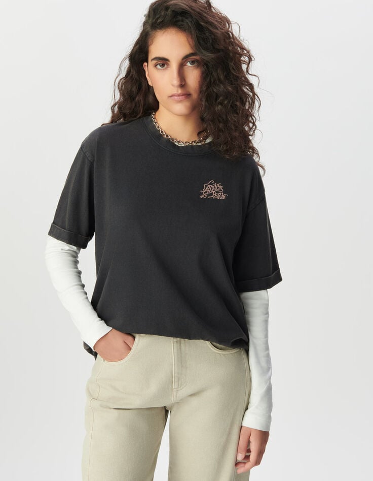 Camiseta gris oversize diseño maxi espalda mujer-1 Camiseta gris oversize diseño maxi espalda mujer-1