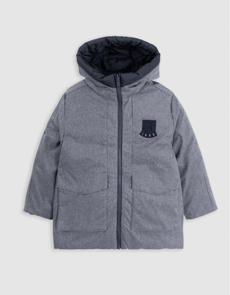 Reversible light and dark grey quilted parka for boys-2