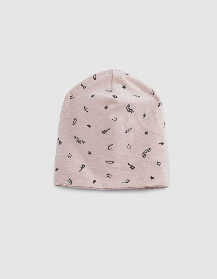 Bonnet réversible rose et imprimé rock coton bio bébé-5