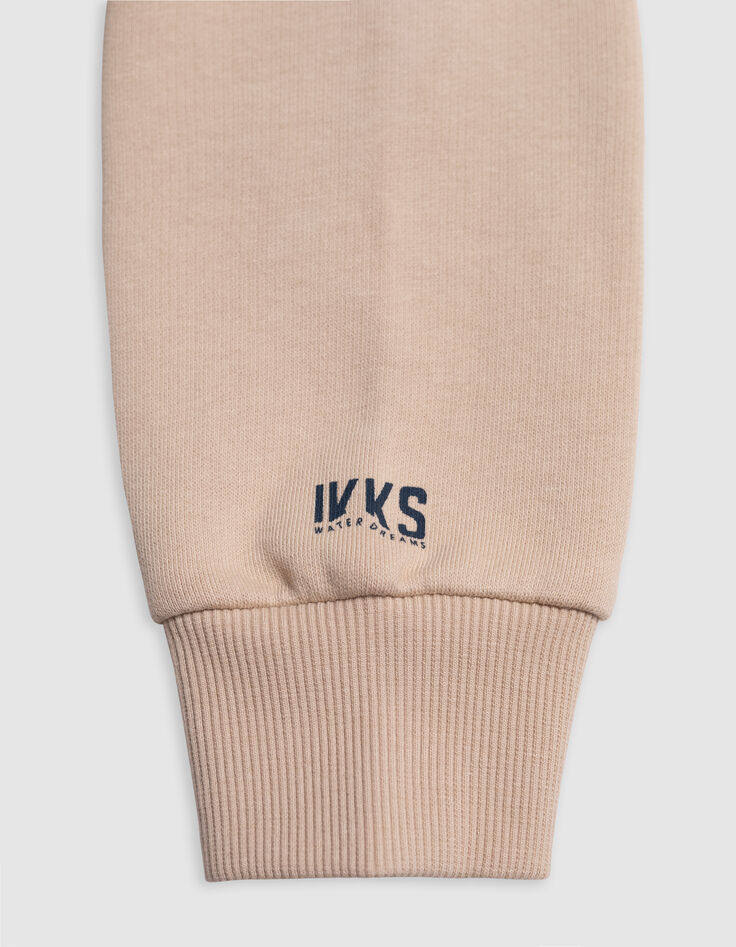 Sweat beige logo embossé et motifs rayures garçon-7