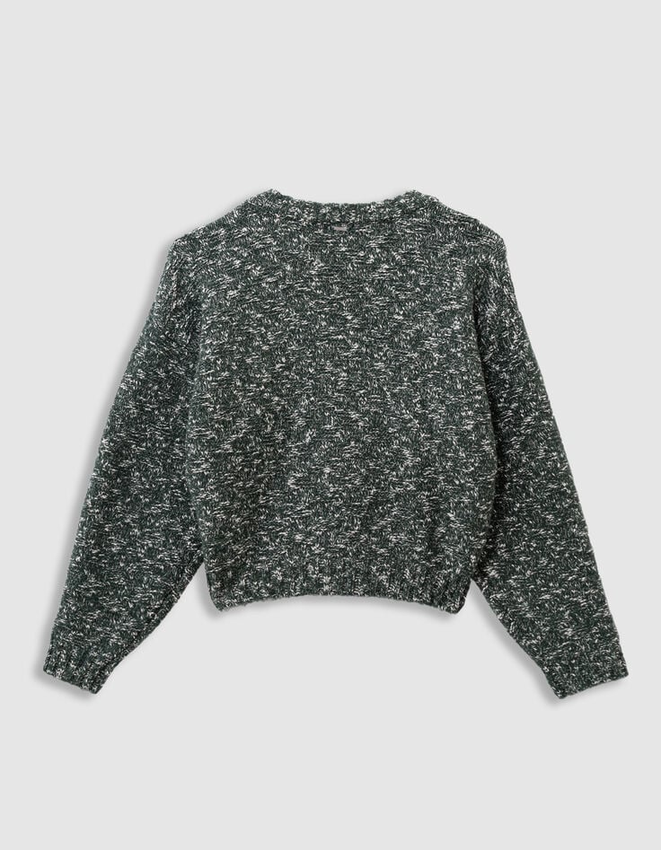 Girls’ green decorative mouliné knit sweater-4