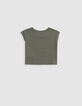 Khaki Mädchen-T-Shirt, Biobaumwolle, Palmen-Tiger, kupfer-4