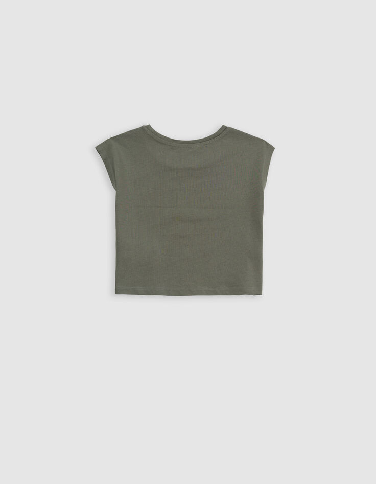 Khaki Mädchen-T-Shirt, Biobaumwolle, Palmen-Tiger, kupfer-4