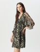 Women’s black voile short dress with zebra print-2