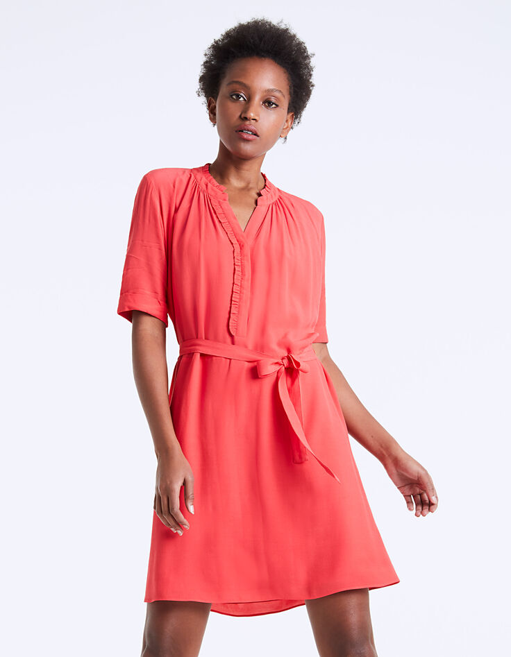 Vestido entallado crepé de viscosa cuello volante-1