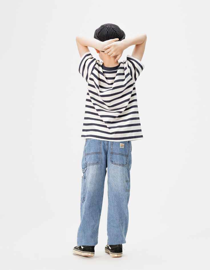 Blaue Jungen-Baggy-Jungenjeans mit Zimmermannstasche-3 Blaue Jungen-Baggy-Jungenjeans mit Zimmermannstasche-3