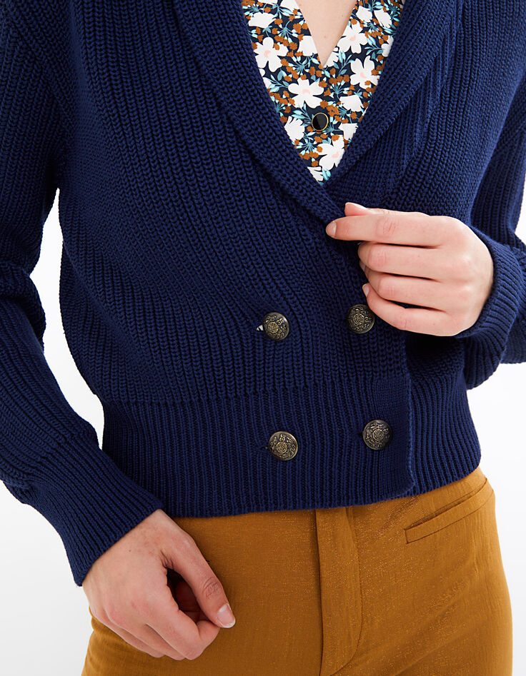 Cardigan marine en tricot avec 4 boutons I.Code-4 Cardigan marine en tricot avec 4 boutons I.Code-4