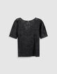 Tee-shirt manches courtes noir ajour&eacute; Femme-8