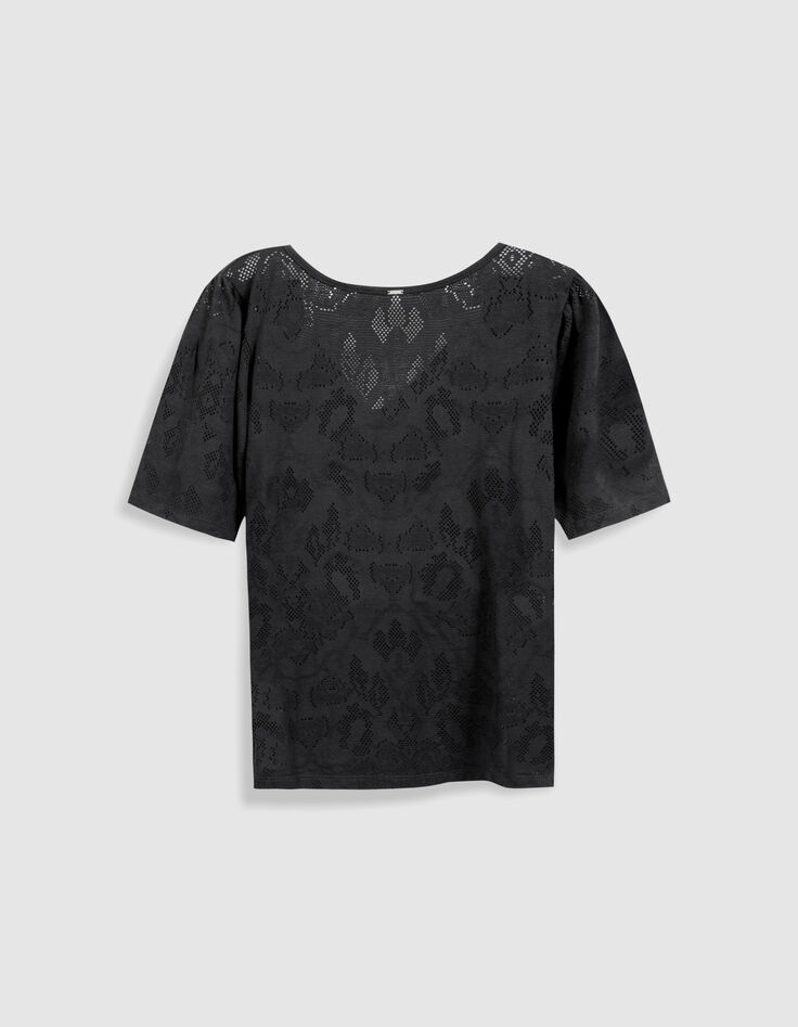 Tee-shirt manches courtes noir ajour&eacute; Femme-8