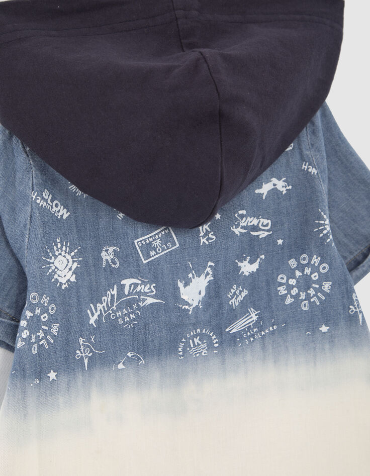 Baby boys’ blue denim shirt with detachable hood-6