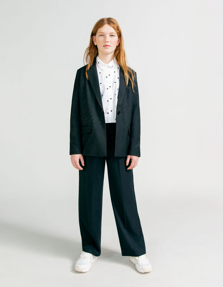 Girls’ black Lyocell® wide trousers with darts-1