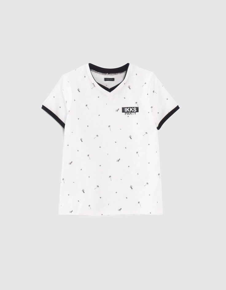 Boys’ white trompe-l'oeil T-shirt with motif-1