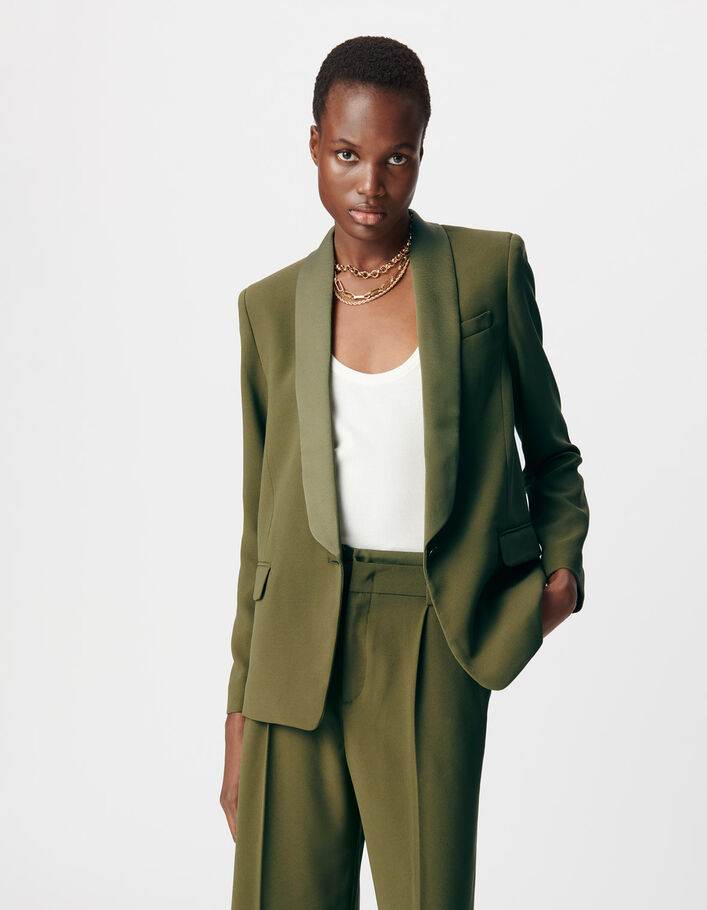 Veste de tailleur kaki crêpe polyester recyclé Femme IKKS