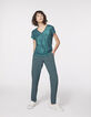 Camiseta cuello de pico azul de lino foil mujer-6