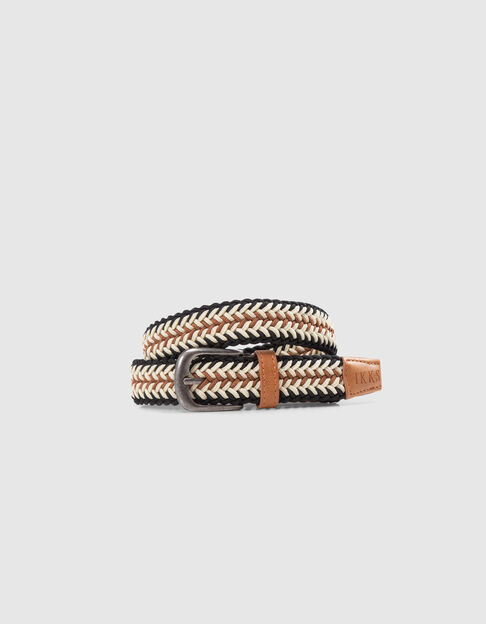 Gevlochten ceintuur karamel, ecru, zwart jongens - IKKS