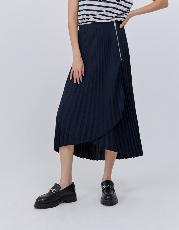 Women’s navy skull motif jacquard pleated skirt-2