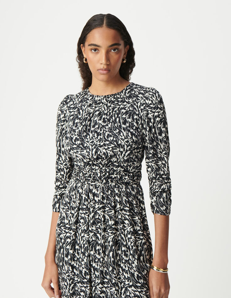 Robe longue noire LENZING™ ECOVERO™ imprimé minimal flower Femme-2