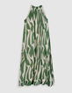 Robe verte sans manches ample imprim&eacute; fantaisie-1