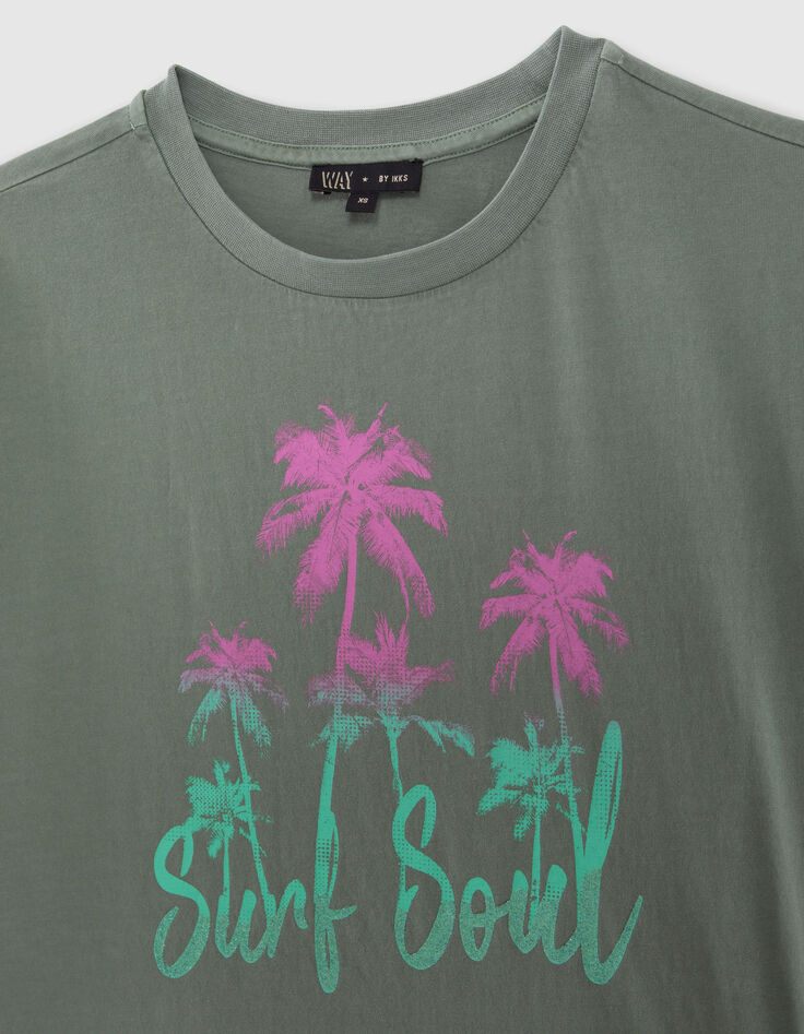 Kaki T-shirt opdruk palmen en glitters meisjes-2
