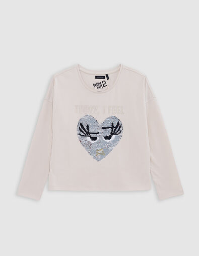 Girl's ecru organic reversible sequin VICE-VERSA T-shirt - IKKS