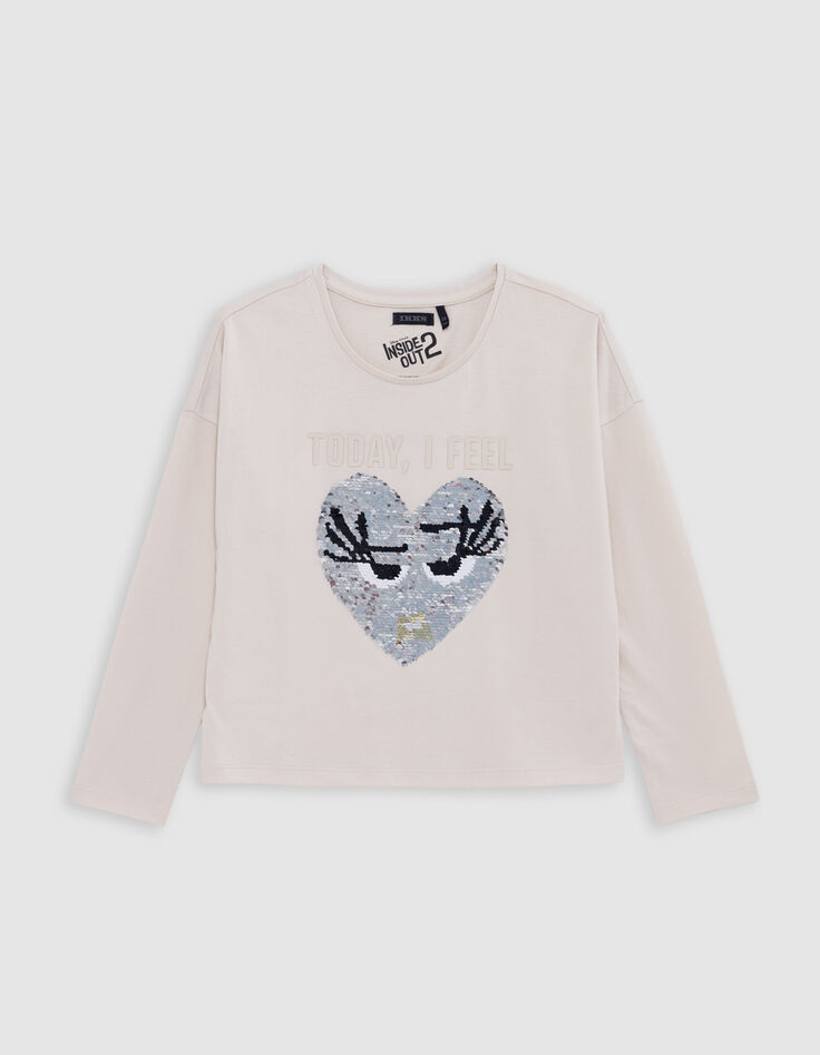 Girl's ecru organic reversible sequin VICE-VERSA T-shirt-1 Girl's ecru organic reversible sequin VICE-VERSA T-shirt-1