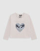 Girl's ecru organic reversible sequin VICE-VERSA T-shirt-1 Girl's ecru organic reversible sequin VICE-VERSA T-shirt-1
