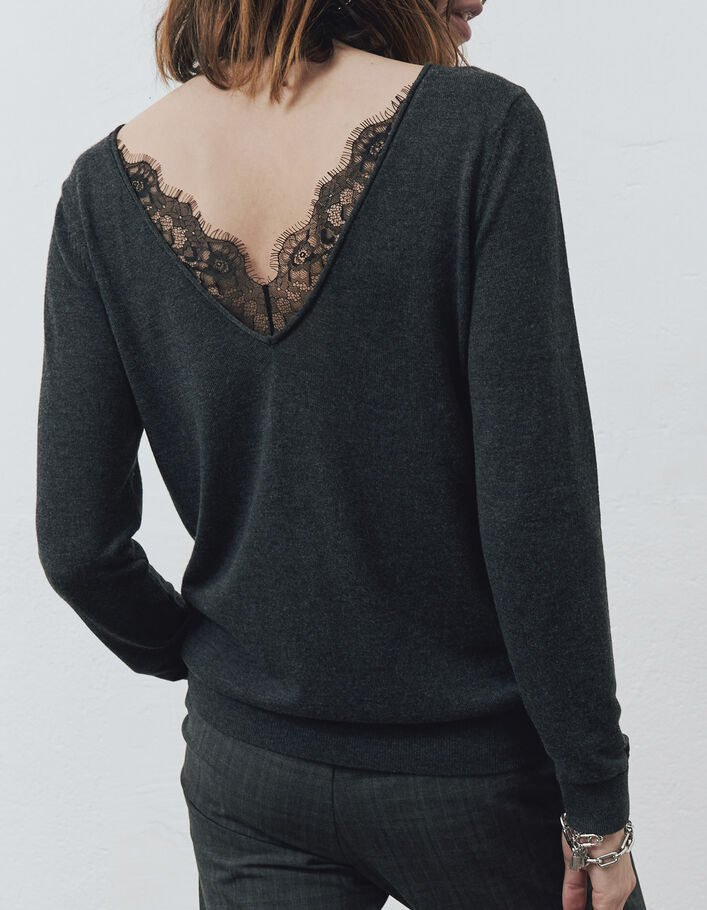 Pull maille dentelle noir ️ jean droit ceinture fantaisie