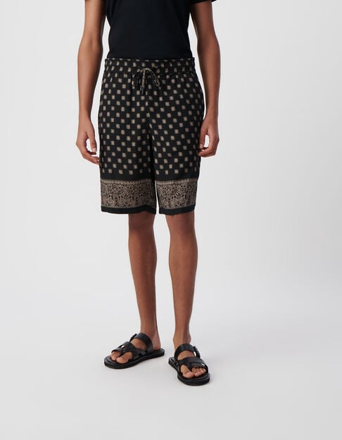 Zwarte COMFORT-bermuda met print Balinese motieven Heren - IKKS