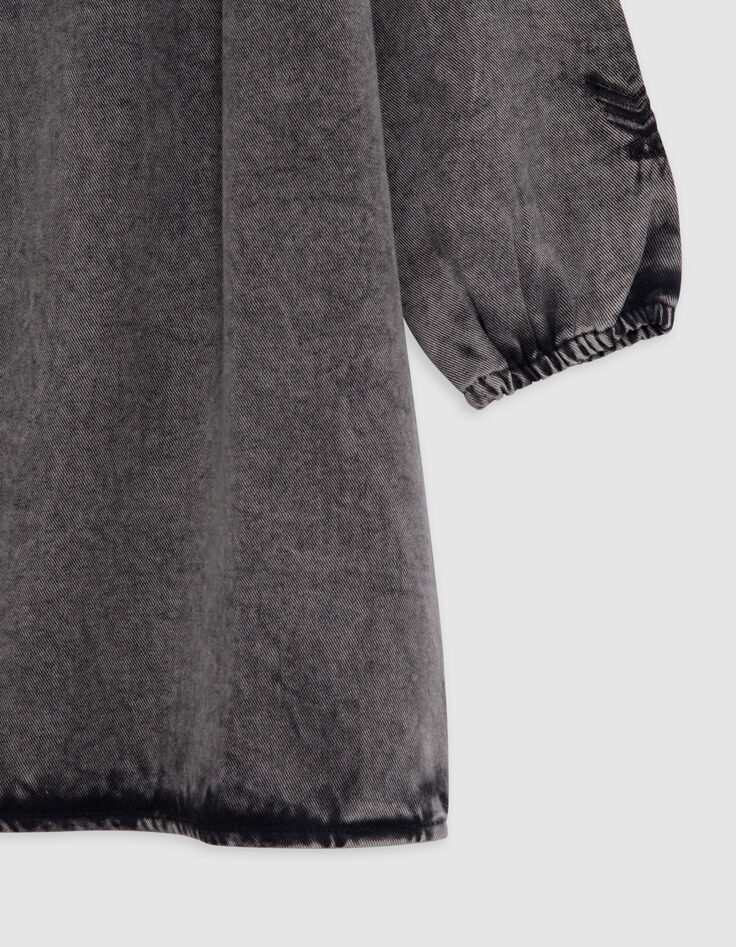 Robe noire d&eacute;lav&eacute;e volants et clous fille-5