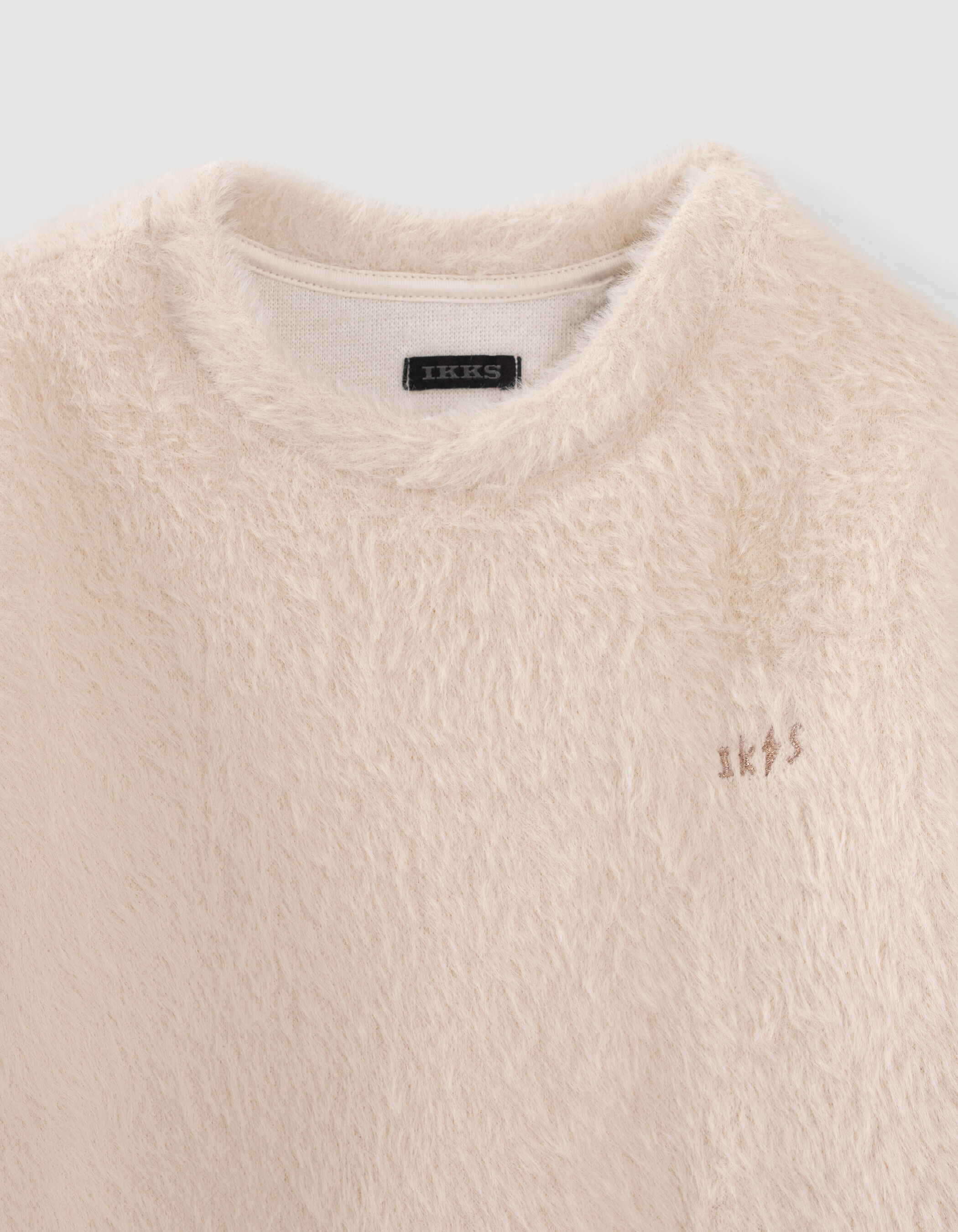 Girls ecru fluffy knit sweatshirt