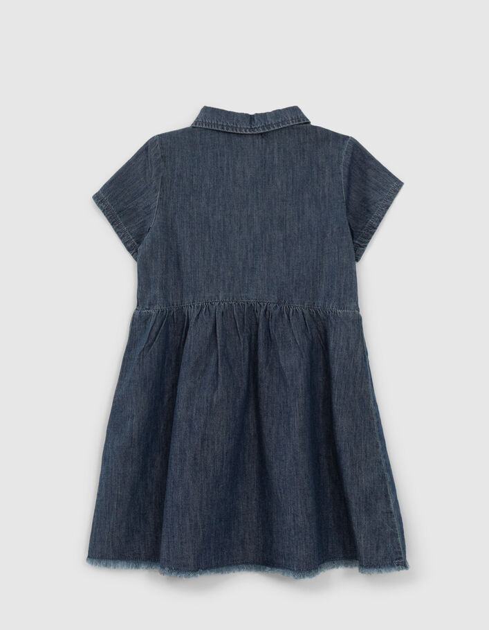 Girls’ blue organic cotton denim dress, embroidered stars - IKKS