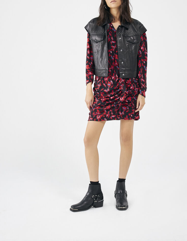 Robe courte rouge imprimé floral rock Femme-5