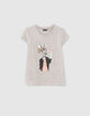 Graues M&auml;dchen-T-Shirt mit Hase mit Telefon-1