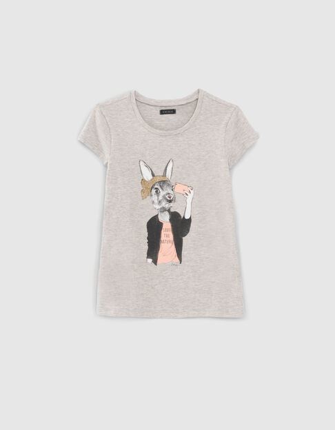 Graues Mädchen-T-Shirt mit Hase mit Telefon