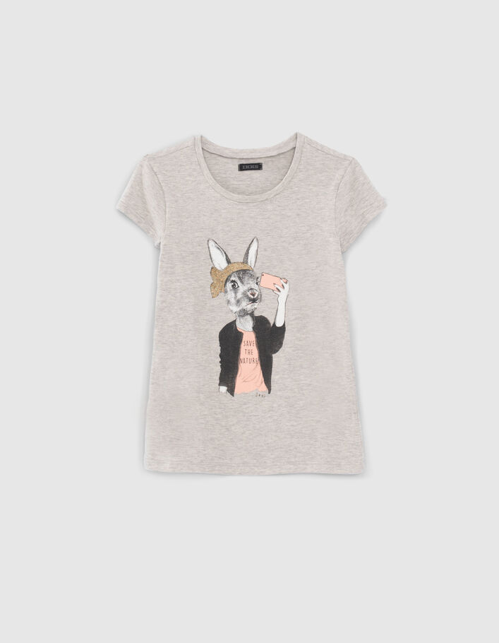 Graues Mädchen-T-Shirt mit Hase mit Telefon - IKKS