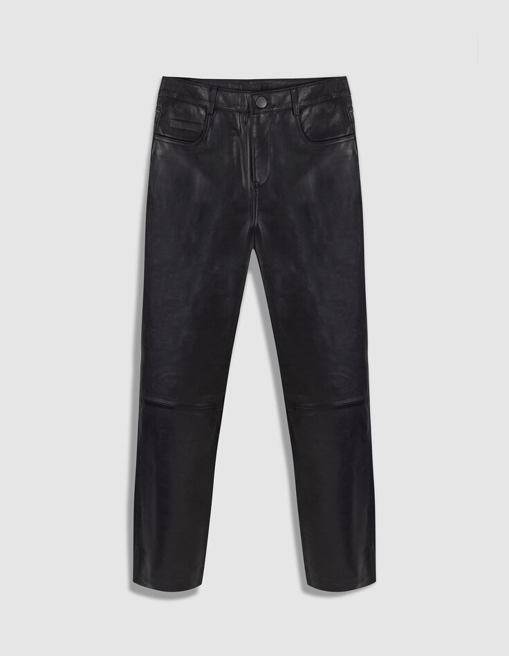 Women&rsquo;s black leather jean-cut trousers-6