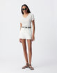 Tee-shirt blanc tressage encolure V Femme-1