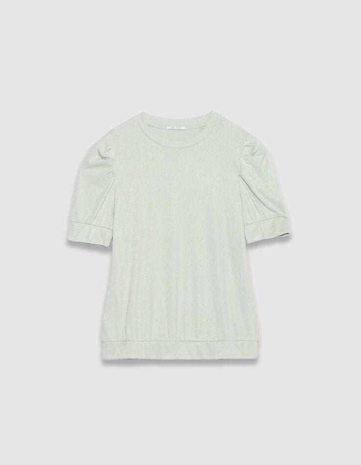 Mujer Cuello redondo con lentejuelas verdes y mangas fruncidas-9