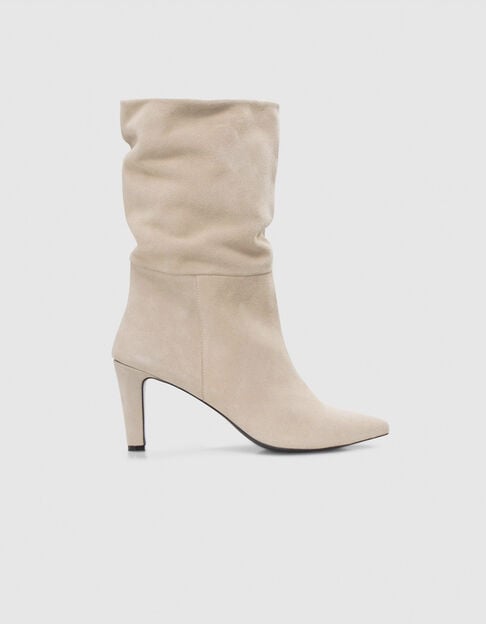 Boots à talon craie cuir velours à revers Femme Boots à talon craie cuir velours à revers Femme - IKKS