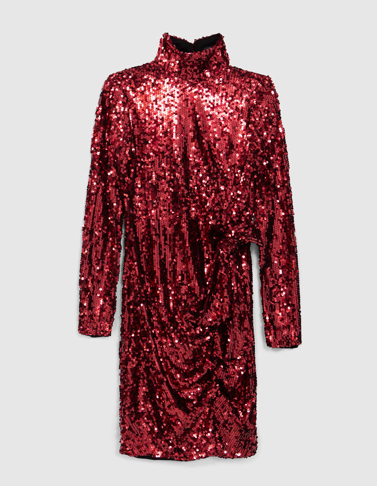 Vestido bermellón efecto drapeado bordado con lentejuelas para mujer-7 Vestido bermellón efecto drapeado bordado con lentejuelas para mujer-7