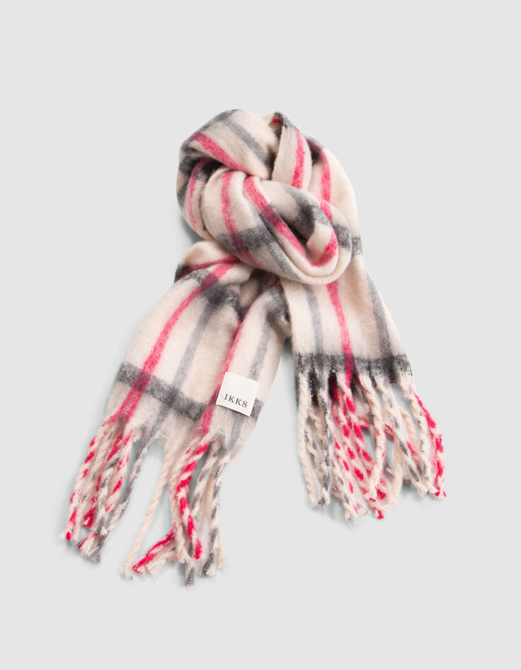 Witte sjaal roze en grijs ruitmotief Dames-5