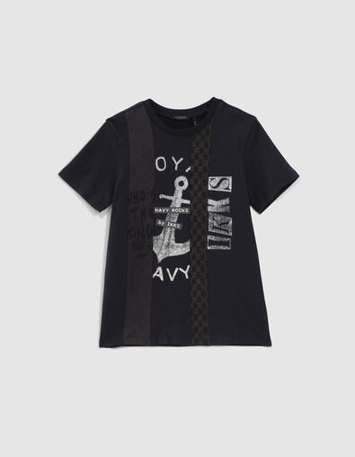 Navy T-shirt met print en inzetten jongens  - IKKS