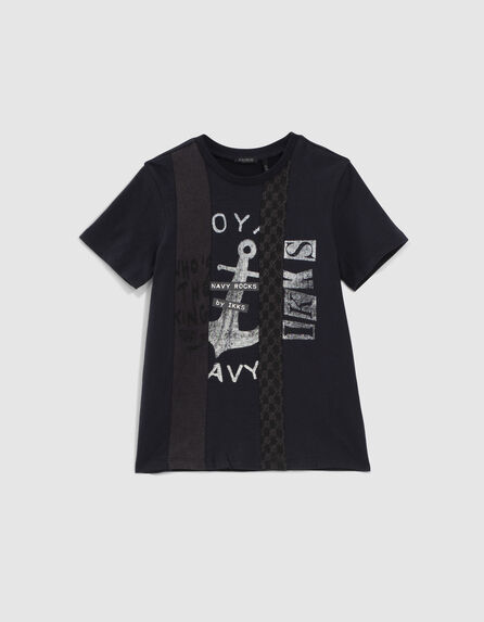 Navy T-shirt met print en inzetten jongens 