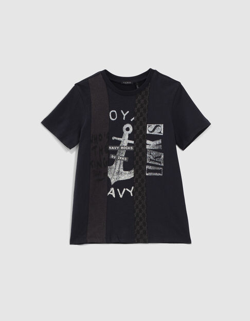 Boys’ navy T-shirt with print and seams - IKKS