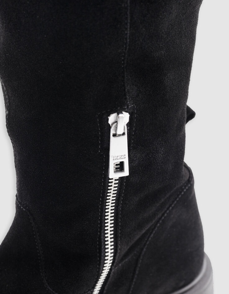 Bottes noires cuir velours détail boucle Femme-5