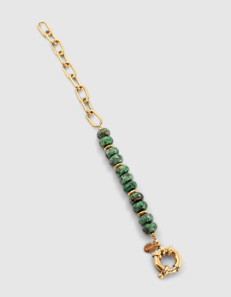 Pulsera amarilla cuentas verdes eslab&oacute;n &aacute;ncora-2