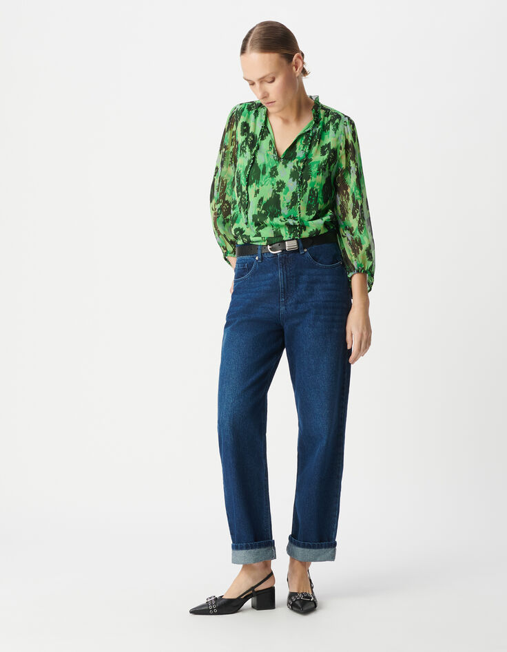 Blouse verte polyester recyclé imprimé abstrait Femme-1