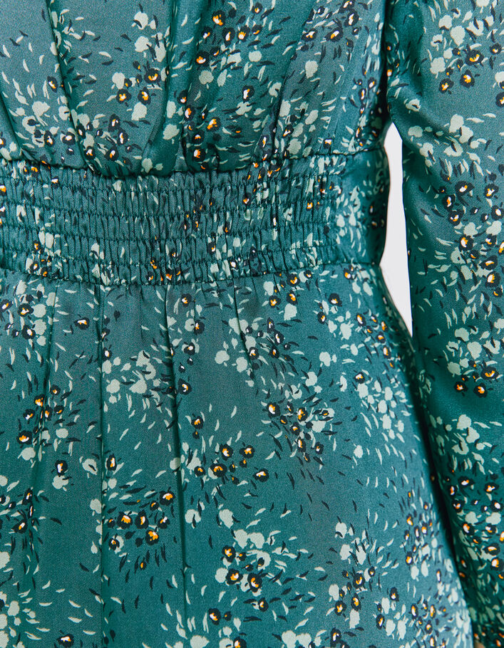 Lange jurk met blauwe bloemenprint en V-hals dames-5