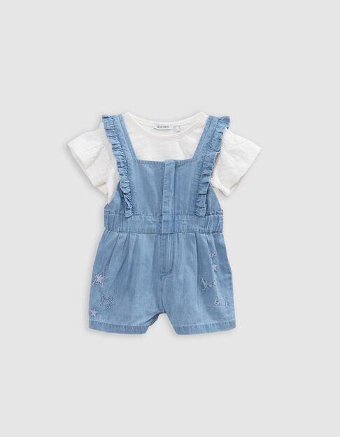 Set blaue Babymädchenlatzhose und ecru T-Shirt - IKKS